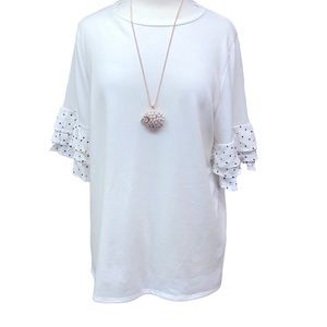 Cotton Bleu White Knit With Polkadot Sleeves